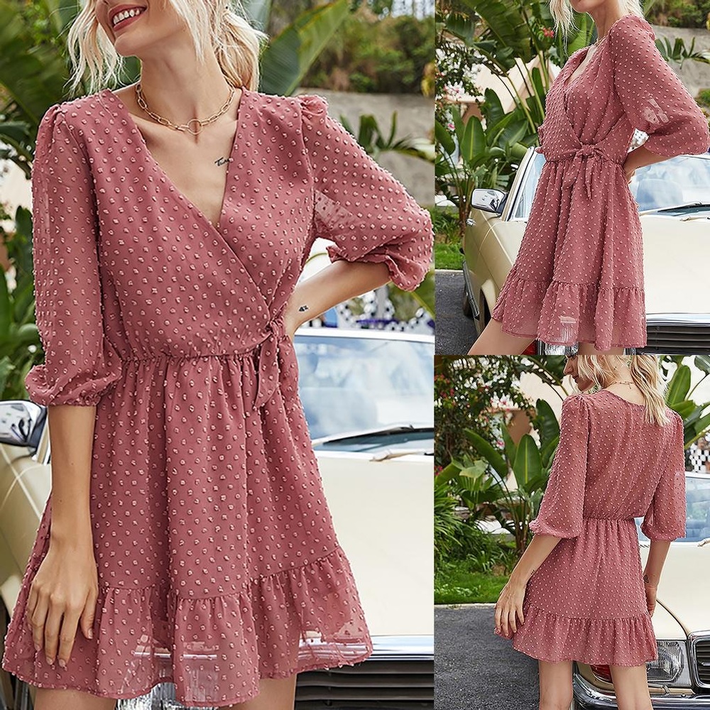 Zara quarter sleeve, pink dress (with shorts underneath). Ties at the waist